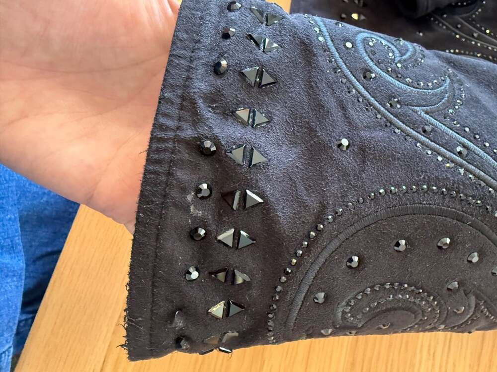 Rare VTG Bogner Goan Thylmann Deep Black Rhinestone Embroidered Jacket Size 10 - Picture 12 of 12